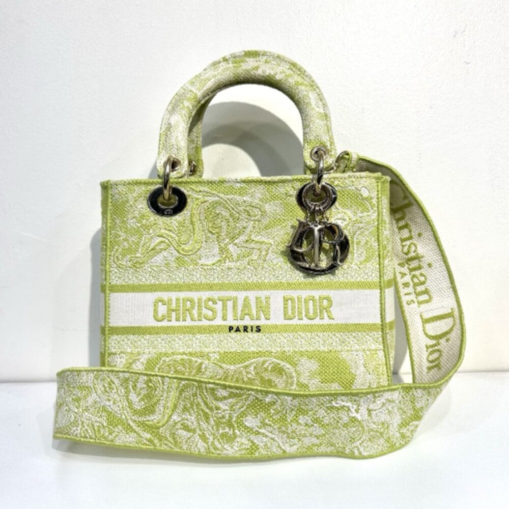 CHRISTIAN DIOR LADY D-LITE TOILE DE JOUY REVERSE EMBROIDARY 2WAY BAG - Green